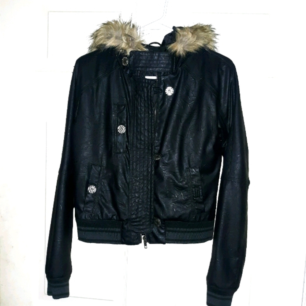 Jacob Women's fur trimmed crop leather jacket